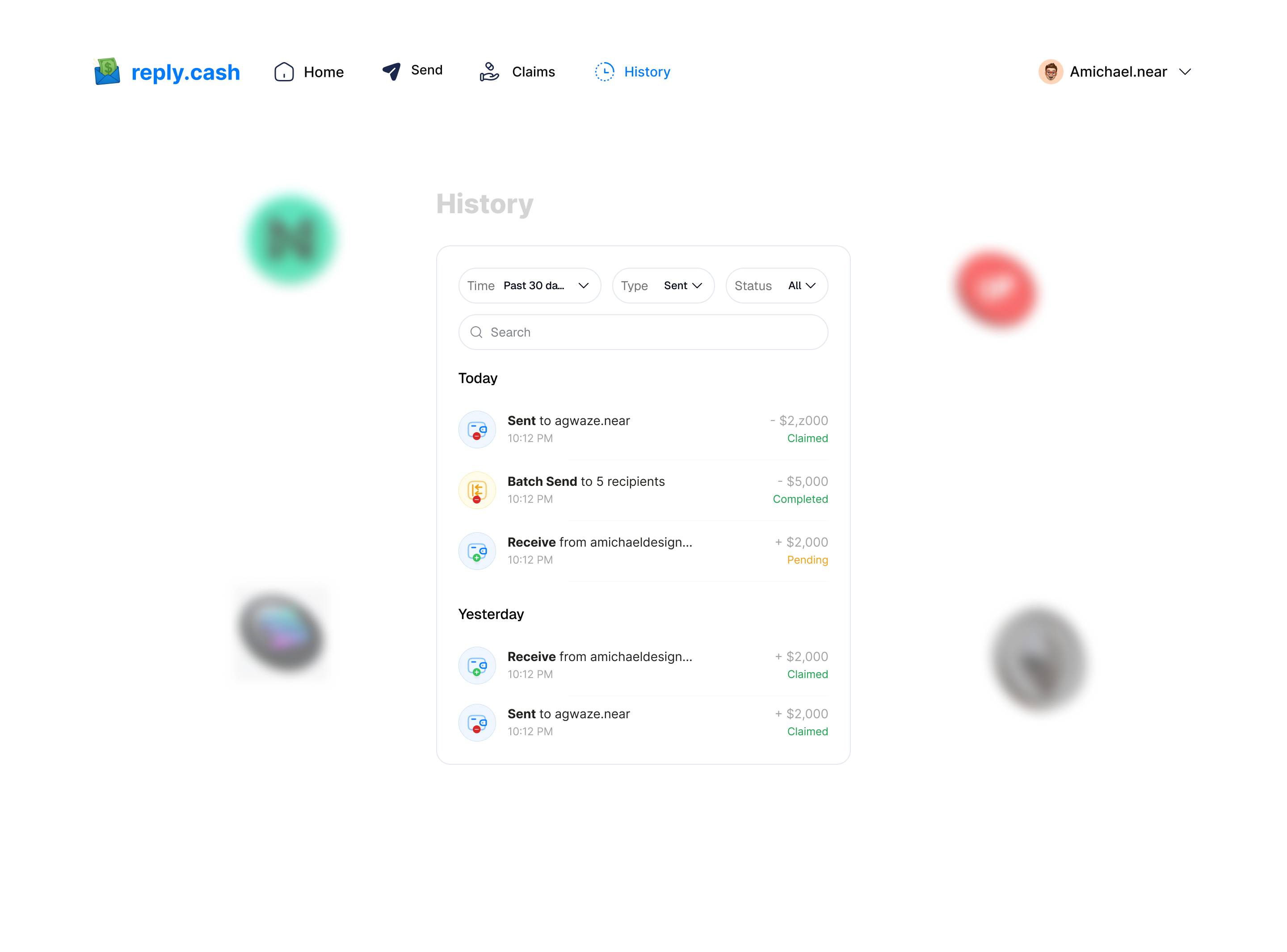 Transactions list